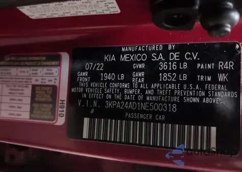 2022 Kia Rio S from USA, damaged, VIN 3KPA24AD1NE500318